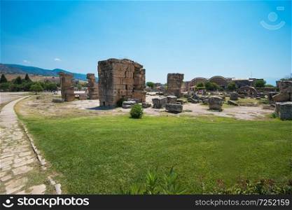 photo of ancient city Hierapolis, near modern turkey city Denizli, Turkey. photo of ancient city Hierapolis