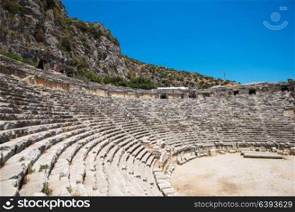 photo of ancient theatre. Photo of ancient theatre in Myra ancient city of Antalya in Turkey.
