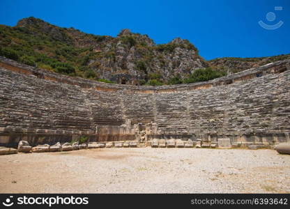 photo of ancient theatre. Photo of ancient theatre in Myra ancient city of Antalya in Turkey.