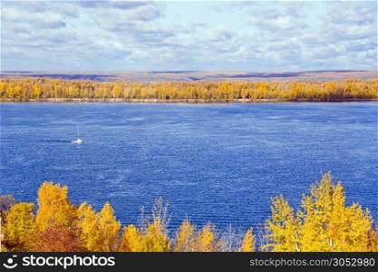 Photo of autumn landscape with yacht