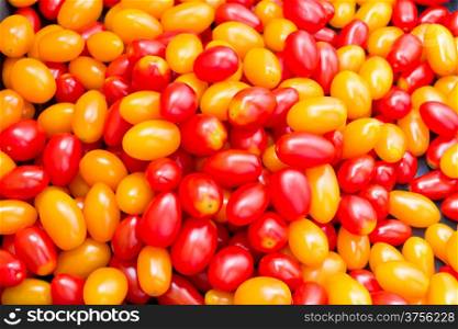 Photo of background with fresh red and yellow tomatos