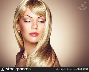 Photo of beautiful woman with magnificent hair. Fashion photo