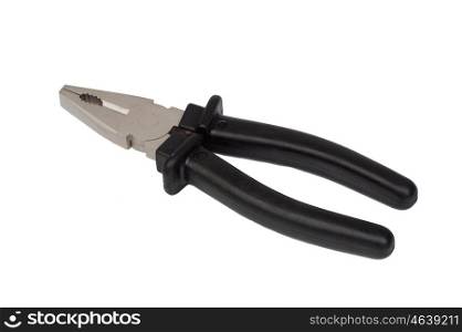Photo of black pliers isolated on white background