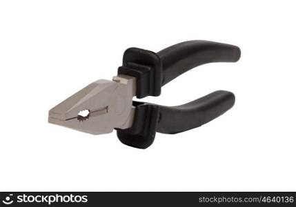 Photo of black pliers isolated on white background
