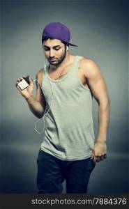 Photo of casual man with mp3 player