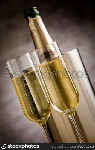 photo of christmas new year champagner glasses in front of rural background