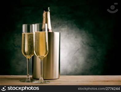 photo of christmas new year champagner glasses in front of rural background
