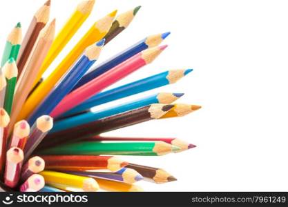 Photo of colorful pencils over white isolated background