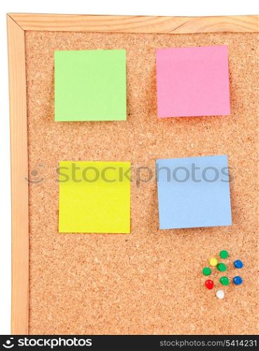 Photo of corkboard with a four colour post-it