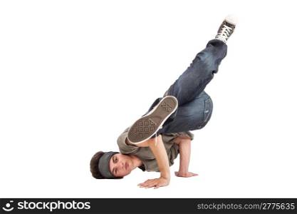photo of dancer performing moves on the floor on white background
