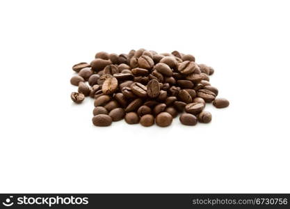 photo of delicious coffee beans on white isolated background