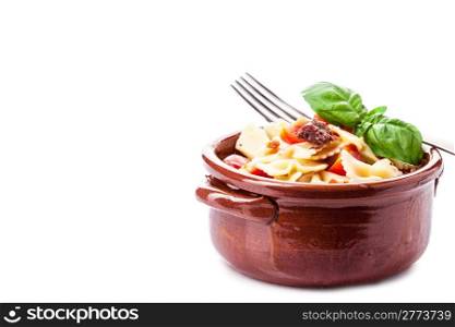 photo of delicious pasta with cherry tomatoes and olives