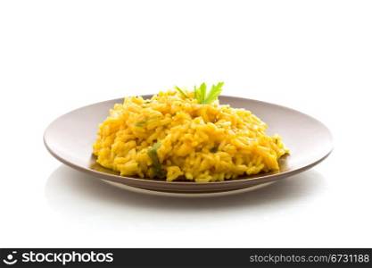 photo of delicious risotto with saffron on isoalated background