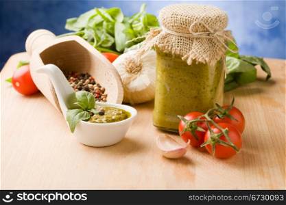 photo of different ingredients for preparing pesto sauce