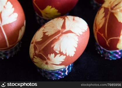 Photo of Easter eggs on black background