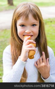 Photo of eating cute girl with long hair