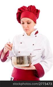 photo of female chef with pot who is tasting her food