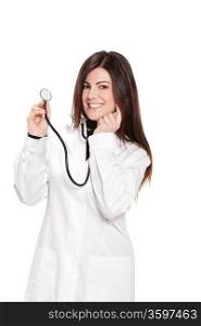photo of female doctor over white isolated background