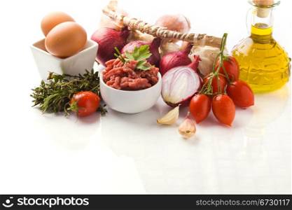 photo of french tartare plate on white background