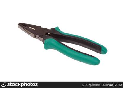Photo of green pliers isolated on white background