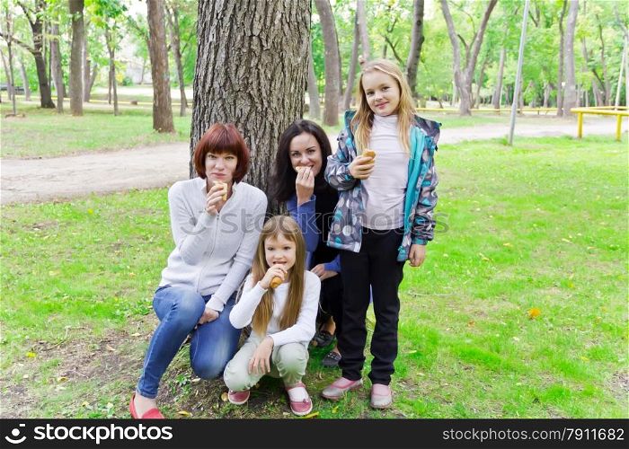 Photo of group people are eating in summer