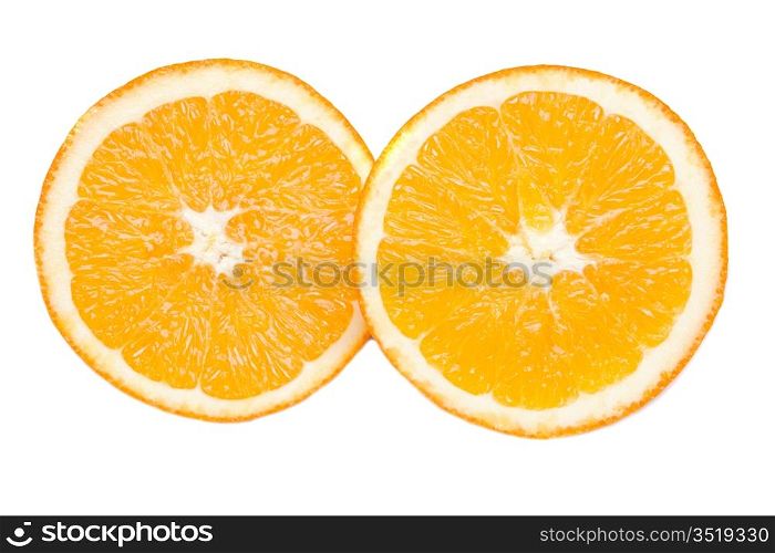 Photo of half orange on a over white background