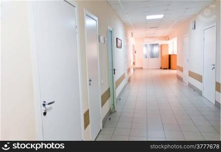 Photo of hospital corridor interior without sicks