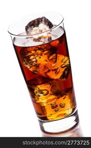 photo of ice tea with ice cubes on white background