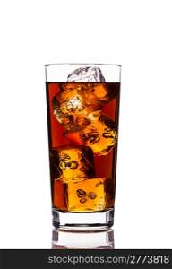 photo of ice tea with ice cubes on white background