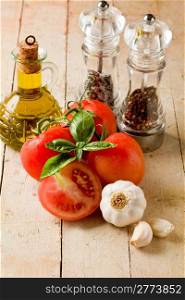 photo of italians most used ingredients for preparing food on wooden table