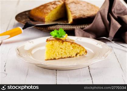 photo of lemon sponge cake on white table