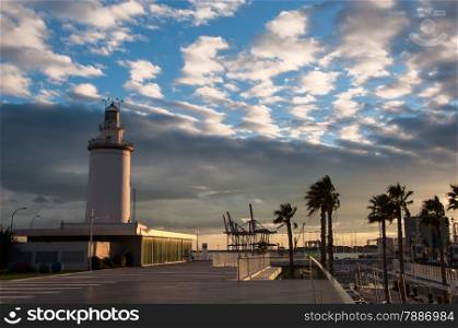 Photo of Lighthouse in Malaga in Andalusia, Spain at sunset