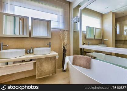 Photo of luxurious bathroom in apartment