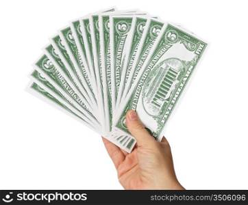 photo of money in hand a over white background