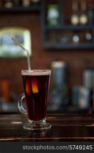 photo of mulled wine at bar. mulled wine