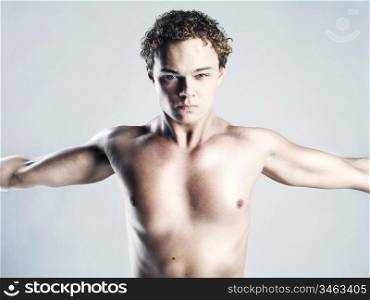 Photo of naked athlete with strong body