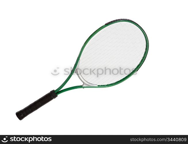 Photo of one racket of tennis on a over white background