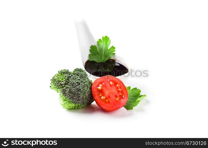 photo of organic ingrediens on white isolated background