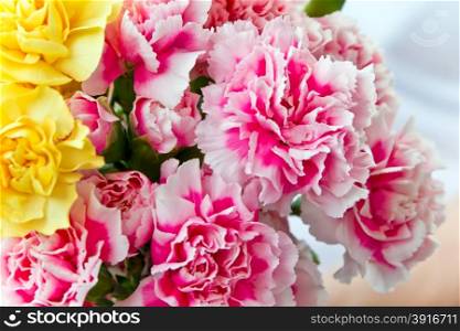 Photo of red and yellow carnations in bouquet