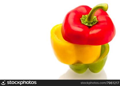 Photo of sliced pepper over white isolated background
