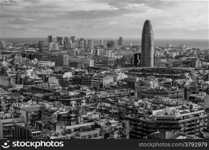Photo of Spain, overlooking the beautiful city of Barcelona. Done in black and white.