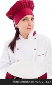 photo of succesfull female restaurant chef presenting her dish