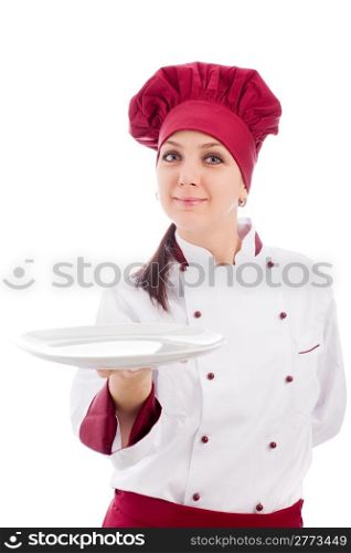 photo of succesfull female restaurant chef presenting her dish