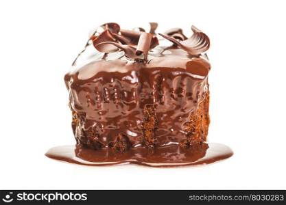 Photo of tasty chocolate cake over whize isolated background