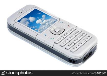 photo of telephone a over white background