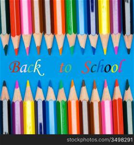 photo of the concept of back to school, many crayons