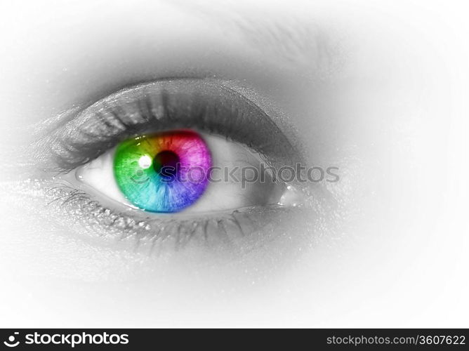 Photo of the human eye against grey background