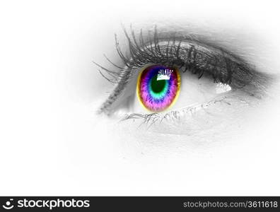 Photo of the human eye against grey background