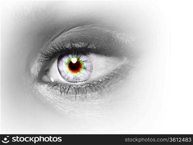 Photo of the human eye against grey background