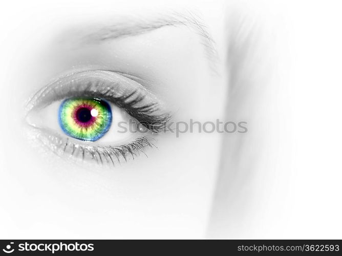 Photo of the human eye against grey background